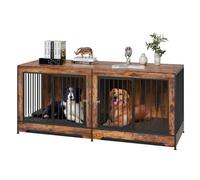 VEVOR Cage pour Chien 1901x670x824 mm Meuble Cage Chien en Bois Intérieur Multi-usages avec Double Porte, Séparateur, Plateau Amovible, Table d'Appoint pour Chiens de Taille Moyenne Grande, Marron