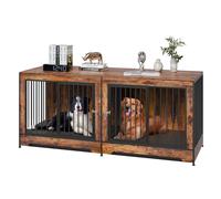 VEVOR Cage pour Chien 1901x670x824 mm Meuble Cage Chien en Bois Intérieur Multi-usages avec Double Porte, Séparateur, Plateau Amovible, Table d'Appoint pour Chiens de Taille Moyenne Grande, Marron
