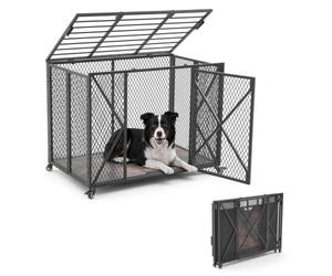VEVOR Cage pour Chien Pliable 95,5 cm Charge 113,4 kg Cage Transport Chien, pour Chiens d'Intérieur Petite et Moyenne Taille, Cadre Acier, Robuste Anti-Fugue, avec Double Porte, Roues Verrouillables