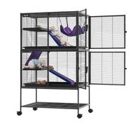 VEVOR Cage pour Petits Animaux en Métal 130 cm, Cage pour Furets à 4 Niveaux avec Roulettes, pour Furet, Chinchilla, Cochon d'Inde et Lapin, Barreaux Espacés 13,97 mm, Rampes, Hamac, Plateau et Portes