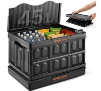 VEVOR Caisse de Rangement Plastique Pliable avec Couvercles 3PCS Bac de Rangement Empilable Capacité d'Une Boîte 45 L avec Poignées Grands Bacs Robustes pour Vêtements Jouets Livres Accessoires, Noir