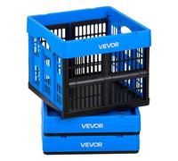VEVOR Caisse Plastique Pliable 25 L Lot de 3, Cagette Pliable avec Poignées, Charge Max. 10 kg par Caisse, Bac de Rangement Empilable pour Maison, Camping, Voiture et Courses, en PP, Bleu et Noir