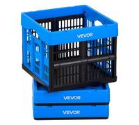 VEVOR Caisse Plastique Pliable 25 L Lot de 3, Cagette Pliable avec Poignées, Charge Max. 10 kg par Caisse, Bac de Rangement Empilable pour Maison, Camping, Voiture et Courses, en PP, Bleu et Noir