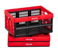 VEVOR Caisse Plastique Pliable 32 L Lot de 3, Cagette Pliable avec Poignées, Charge Max. 12 kg par Caisse, Bac de Rangement Empilable pour Maison, Voiture, Camping et Courses, en PP, Rouge et Noir