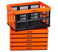 VEVOR Caisse Plastique Pliable 45 L Lot de 6, Cagette Pliable avec Poignées, Charge Max. 15 kg par Caisse, Bac de Rangement Empilable pour Maison, Voiture, Camping et Courses, en PP, Orange et Noir