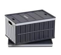 VEVOR Caisse Plastique Pliable avec Couvercle 65 L, Lot de 2, Bac de Rangement Pliable et Empilable avec Poignées, Charge Max. 38 kg par Caisse pour Maison, Camping, Voiture et Courses, Noir et Gris