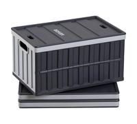 VEVOR Caisse Plastique Pliable avec Couvercle 65 L, Lot de 3, Bac de Rangement Pliable et Empilable avec Poignées, Charge Max. 38 kg par Caisse pour Maison, Voiture, Camping et Courses, Noir et Gris