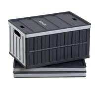 VEVOR Caisse Plastique Pliable avec Couvercle 65 L, Lot de 3, Bac de Rangement Pliable et Empilable avec Poignées, Charge Max. 38 kg par Caisse pour Maison, Voiture, Camping et Courses, Noir et Gris