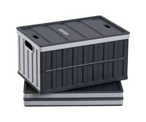 VEVOR Caisse Plastique Pliable avec Couvercle 65 L, Lot de 3, Bac de Rangement Pliable et Empilable avec Poignées, Charge Max. 38 kg par Caisse pour Maison, Voiture, Camping et Courses, Noir et Gris