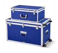 VEVOR Caisses de Transport Lot de 2, Coffre de Rangement à Roulettes avec 3 Poignées Métalliques, Valises pour Voyage, Stockage, Décoration de Salon, Cadenas à Combinaison et Cadre en Métal, Bleues