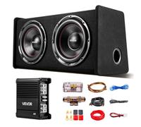 VEVOR Caisson de Basses pour Voiture 305 mm, Double Subwoofer avec Amplificateur Séparé 490 W RMS, Haut-Parleurs Préinstallés et Kit de Câblage, pour Coffre de Voiture et Système Audio Automobile
