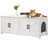 VEVOR Meuble Cache Bac à Litière pour 2 Chats Armoire Toilette Bois Chat Blanc