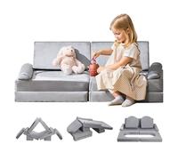 VEVOR Canapé de Jeu Modulaire pour Enfants Composant 10PCs, Canapé Sectionnel Convertible, avec Accoudoirs, en Éponge 28D et Poils Courts, Sofa Tout-Petits pour Chambre d’Enfants Salle de Jeux, Gris