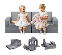 VEVOR Canapé de Jeu Modulaire pour Enfants Composant 14PCs, Canapé Sectionnel Convertible, avec Accoudoirs, en Éponge 28D et Poils Courts, Sofa Tout-petits pour Chambre d’Enfants Salle de Jeux, Gris