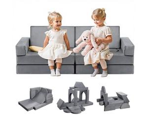 VEVOR Canapé de Jeu Modulaire pour Enfants Composant 14PCs, Canapé Sectionnel Convertible, avec Accoudoirs, en Éponge 28D et Poils Courts, Sofa Tout-petits pour Chambre d’Enfants Salle de Jeux, Gris