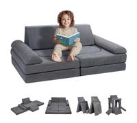 VEVOR Canapé enfant convertible ludique, 10 pcs, fauteuil pour enfants sectionnel en tissu chenille avec housse amovible, éponge 25D haute densité, meuble de salle de jeux pour sommeil, lecture, gris