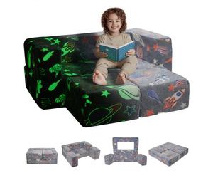 VEVOR Canapé enfant convertible ludique, 4 pcs, fauteuil pour enfants en tissu phosphorescent avec housse amovible, pour bébé à faire soi-même, meubles de salle de jeux pour tout-petits lisant, gris