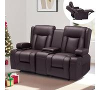 VEVOR Canapé Inclinable 2 Places, Causeuse Inclinable Manuelle avec Console Centrale, en Similicuir, avec Ports USB, Porte-gobelets et Poches de Rangement, pour Chambre, Salon, Bureau, Marron