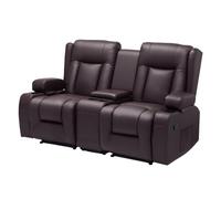 VEVOR Canapé Inclinable 2 Places, Causeuse Inclinable Manuelle avec Console Centrale, en Similicuir, avec Ports USB, Porte-gobelets et Poches de Rangement, pour Chambre, Salon, Bureau, Marron