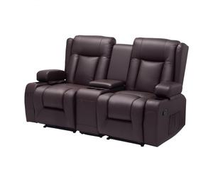 VEVOR Canapé Inclinable 2 Places, Causeuse Inclinable Manuelle avec Console Centrale, en Similicuir, avec Ports USB, Porte-gobelets et Poches de Rangement, pour Chambre, Salon, Bureau, Marron