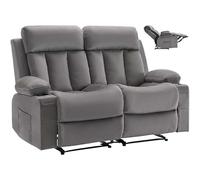 VEVOR Canapé Inclinable Électrique 2 Places, Causeuse Inclinable avec Chauffage et Massage, en Velours Doux, avec Ports USB, Porte-gobelets et Poches Latérales, pour Chambre Salon Appartement, Gris