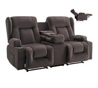VEVOR Canapé Inclinable Électrique 2 Places, Causeuse Inclinable avec Chauffage, Massage et Console Centrale, en Daim, avec Ports USB, Porte-gobelets et Poches Latérales, pour Salon Appartement