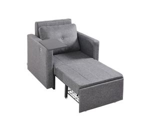 VEVOR Canapé-lit, avec poche latérale, oreiller, accoudoir, tablette et dossier réglable sur 5 niveaux, canapé convertible en lit simple avec 2 roulettes et rangement inférieur, pour bureau, gris