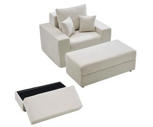 VEVOR Canapé Lit Modulaire avec Rangement 1115 mm, Divan en Velours Côtelé, Fauteuil Convertible avec Coussins et Poche Latérale, Méridienne Profonde pour Salon, Chambre à Coucher, Bureau, Beige