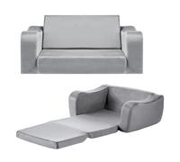 VEVOR Canapé pour Enfants 2-en-1 Convertible en Chaise Longue, Sofa Tout-Petits Pliable et Moelleux, avec Accoudoirs, en Éponge 28D et Poils Courts, pour Salle de Jeux Chambre d’Enfants, Gris, L