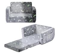 VEVOR Canapé pour Enfants Convertible, Fauteuil Chaise Longue 2-en-1, Sofa Tout-Petits Pliable et Moelleux, Phosphorescent, avec Accoudoirs, en Éponge 28D et Peluche, pour Salle de Jeux, Gris