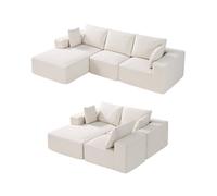 VEVOR Canapé sectionnel modulaire, avec méridienne, canapé modulaire en forme de L, avec éponge à rebond élevé et densité, en velours côtelé rembourré, avec coussin, pour salon, appartement, beige