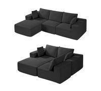 VEVOR Canapé sectionnel modulaire, avec méridienne, canapé modulaire en forme de L, avec éponge à rebond élevé et densité, en velours côtelé rembourré, avec coussin, pour salon, appartement, noir