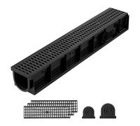 VEVOR Caniveau de Drainage Linéaire Extérieur 1020x154x140 mm Lot de 6 PEHD, Caniveau avec Grilles et Embouts, Système de Drainage pour Allée, Terrasse, Piscine, Cour, Jardin, Garage et Trottoir, Noir