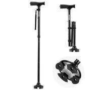 VEVOR Canne de Marche Pliable Hauteur Réglable 8 Niveaux avec Base Pivotante 4 Pieds, Aide à la Marche Légère Portable Aluminium, Charge 113 kg, pour Personnes Âgées, Adultes, Hommes, Femmes, Noir