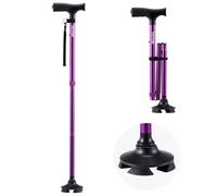 VEVOR Canne de Marche Pliable Hauteur Réglable 8 Niveaux avec Base Pivotante 4 Pieds, Aide à la Marche Légère Portable Aluminium, Charge 113 kg, pour Personnes Âgées, Adultes, Hommes, Femmes, Violet