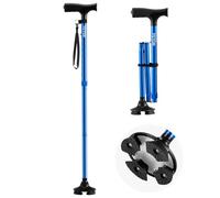 VEVOR Canne de Marche Pliable Hauteur Réglable 8 Niveaux avec Base Pivotante 4 Pieds, Aide à la Marche Légère Portable Aluminium, Charge 113 kg, pour Personnes Âgées, Adultes, Hommes, Femmes, Bleu