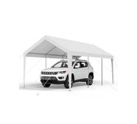 VEVOR Carport, 3,05 x 6,09 m, Abri de Voiture Robuste avec Cadre en Acier, Abri de Garage Extérieur, Résistant aux UV et à l'eau, Protection Toutes Saisons, Auvent pour Voiture, Bateau, Moto, Blanc
