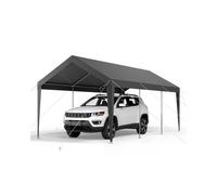 VEVOR Carport, 3,05 x 6,09 m, Abri de Voiture Robuste avec Cadre en Acier, Abri de Garage Extérieur, Résistant aux UV et à l'eau, Protection Toutes Saisons, Auvent pour Voitures, Bateaux, Moto, Gris