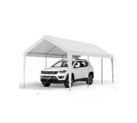 VEVOR Carport, 3,05 x 6,09 m, Abri de Voiture Robuste avec Cadre en Acier, Abri de Garage Extérieur, Résistant aux UV et à l'Eau, Protection Toutes Saisons, Auvent pour Voiture, Bateau, Moto, Blanc