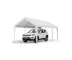 VEVOR Carport, 3,05 x 6,09 m, Abri de Voiture Robuste avec Cadre en Acier, Abri de Garage Extérieur, Résistant aux UV et à l'eau, Protection Toutes Saisons, Auvent pour Voiture, Bateau, Moto, Blanc
