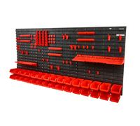 VEVOR Étagère Bac à Bec Plastique, 30 Boites Rangement Empilables Atelier Garage avec Panneaux Muraux, Organisateur Outils pour Écrous, Boulons, Vis, Clous, Perles, Boutons, Petites Pièces, Noir/Rouge