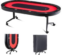 VEVOR Casino Table de poker Pieds de table pliants 2290 x 1220 x 800 mm (L x l x H), Table de poker pliante, noir & rouge Support de poker Table pliante pour 10 joueurs, Table de poker avec housse ant