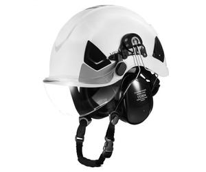 VEVOR Casque de Sécurité Industriel, Casque de Protection Certifié ANSI/ISEA Z89.1, Ventilé et Réglable, en ABS, avec Visière, Cache-oreilles et Suspension à Cliquet 6 Points, Construction Chantier