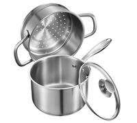 VEVOR Casserole en Acier Inoxydable 2,4 L avec Panier Vapeur, Poêlon avec Couvercle en Verre et Poignée Ergonomique, Antiadhésif, Lavable au Lave-vaisselle, Compatible avec Four et Plaque à Induction