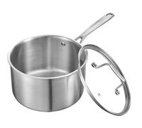 VEVOR Casserole en Acier Inoxydable 3,8 L, Poêlon avec Couvercle en Verre et Poignée Ergonomique, Antiadhésif, Lavable au Lave-vaisselle, Compatible avec Four et Plaque à Induction, Ustensile Cuisine
