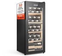 VEVOR Cave à Vin 32 Bouteilles, Cave de Vieillissement Autoportante Double Zone, pour Rouges Blancs Champagnes Effervescents Maison Bar, Frigo à Vin avec Température Réglable 5-18 °C avec Porte Vitrée