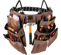 VEVOR Ceinture à outils 19 poches, ceinture porte-outil tour taille 81,2-137,2 cm, sac à outils polyester amovible pour électricien, charpentier, bricoleur, menuisier, construction, encadreur, marron