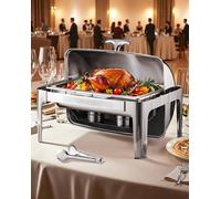 VEVOR Chafing Dish Set Chauffe-plats en acier inoxydable avec poêles pleine grandeur (8,5 L), distributeur de chaleur rectangulaire avec couvercle Roll Top & support de poêle à eau & support de combus