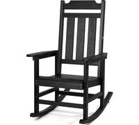 VEVOR Chaise à bascule, capacité de charge 181,44 kg, chaise berçante d'extérieur HIPS, fauteuil de relaxation à dossier haut avec accoudoirs lisses, pour jardin, balcon, porche, terrasse, patio, noir