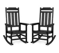VEVOR Chaise à bascule, lot de 2, chaise berçante d'extérieur HIPS, charge 181,44 kg, fauteuil de relaxation à dossier haut avec accoudoirs lisses, pour jardin, balcon, porche, terrasse, patio, noir